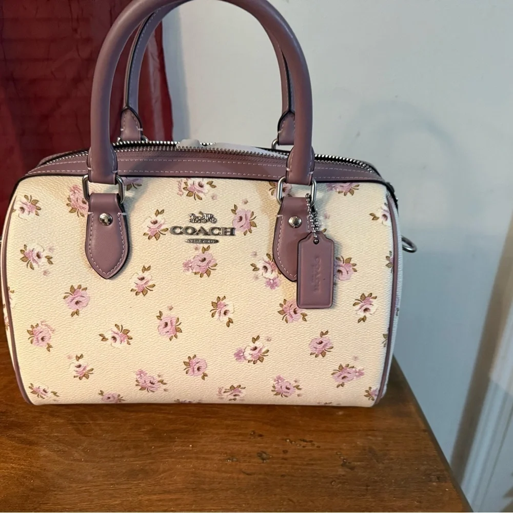 New Coach Rowan Satchel Bag With Floral Print with Crossbody Strap - Picture 3 of 9